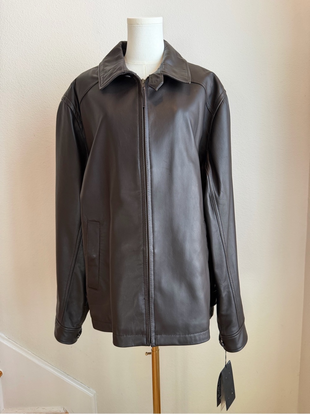Roundtree & Yorke Dark Brown Lambskin Leather Zip Jacket